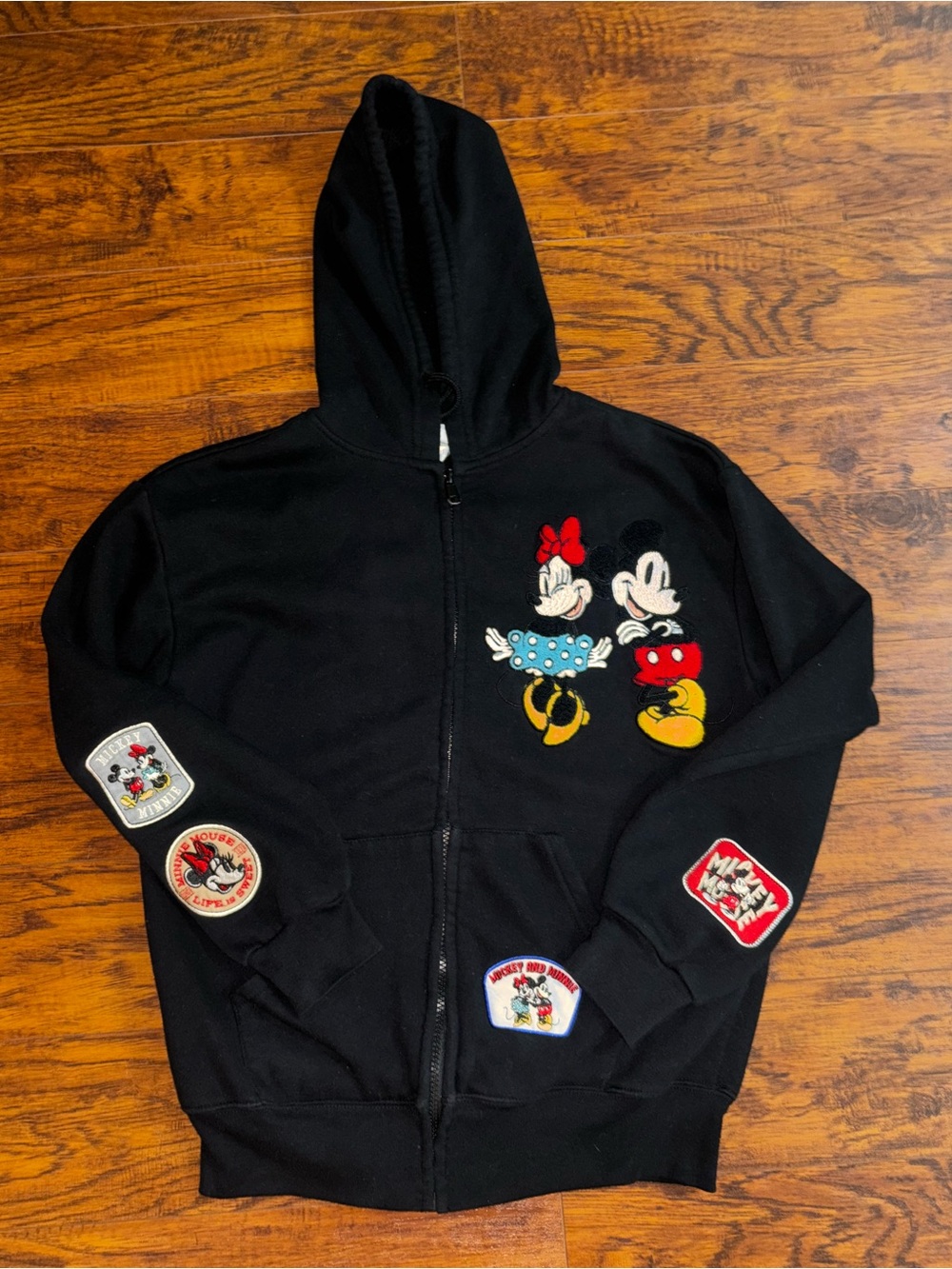 Disney Mickey & Minnie Mouse Patch Full-Zip Jacket Disney World Black Hoodie
